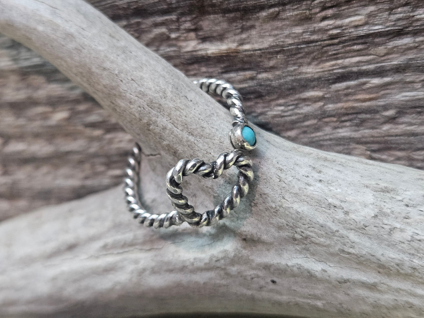 Kingman Turquoise Rope Heart Adjustable Ring