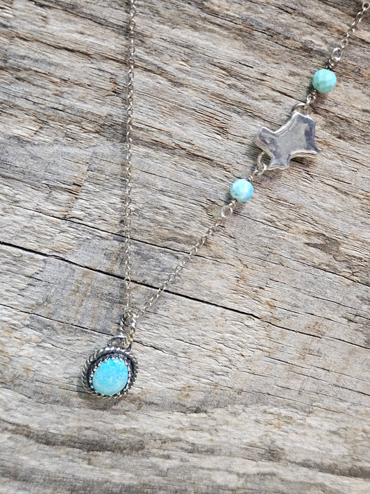 Bluebird Mine Turquoise Necklace with Kingman Beads & Texas Charm