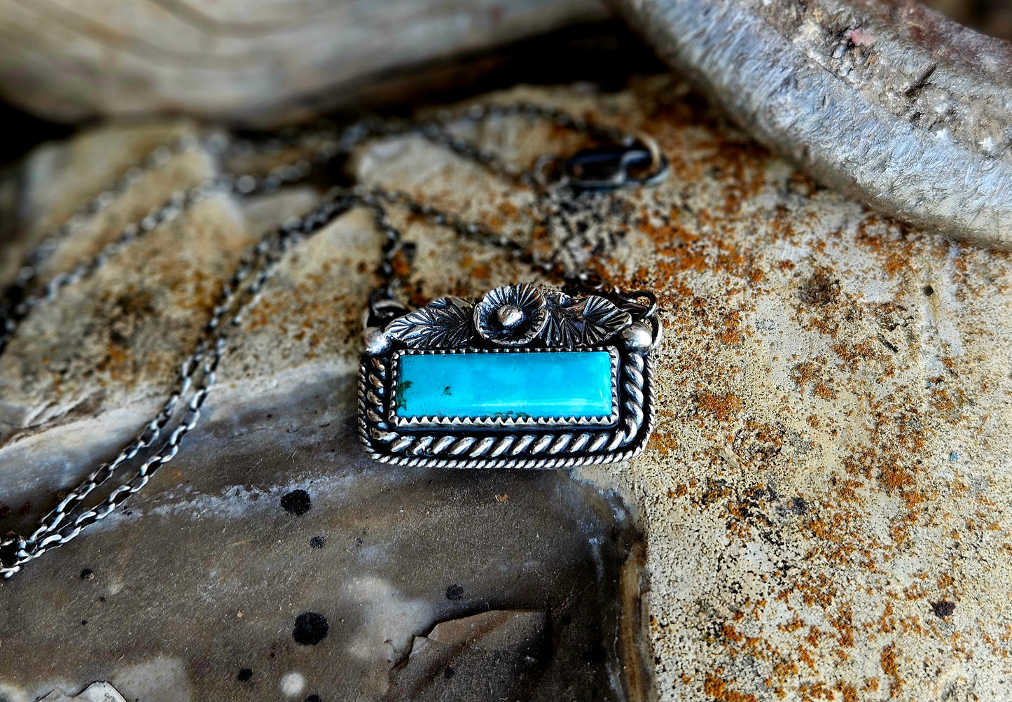 Kingman Turquoise Floral Bar Necklace