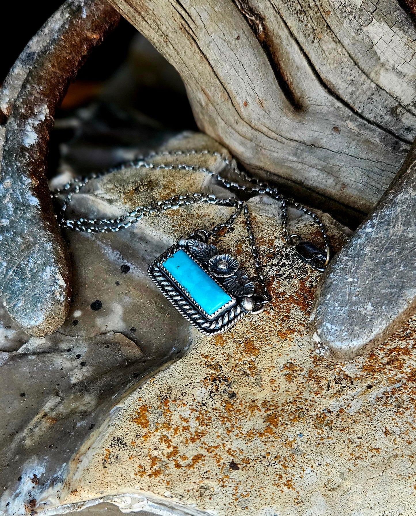 Kingman Turquoise Floral Bar Necklace