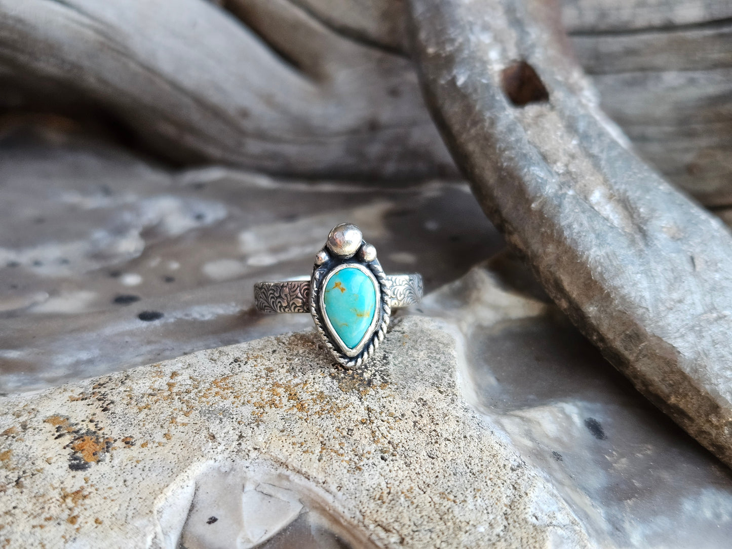 Dainty Turquoise Raindrop Ring