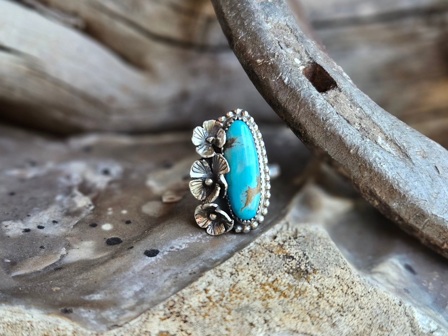 Kingman Turquoise Wildflower Ring