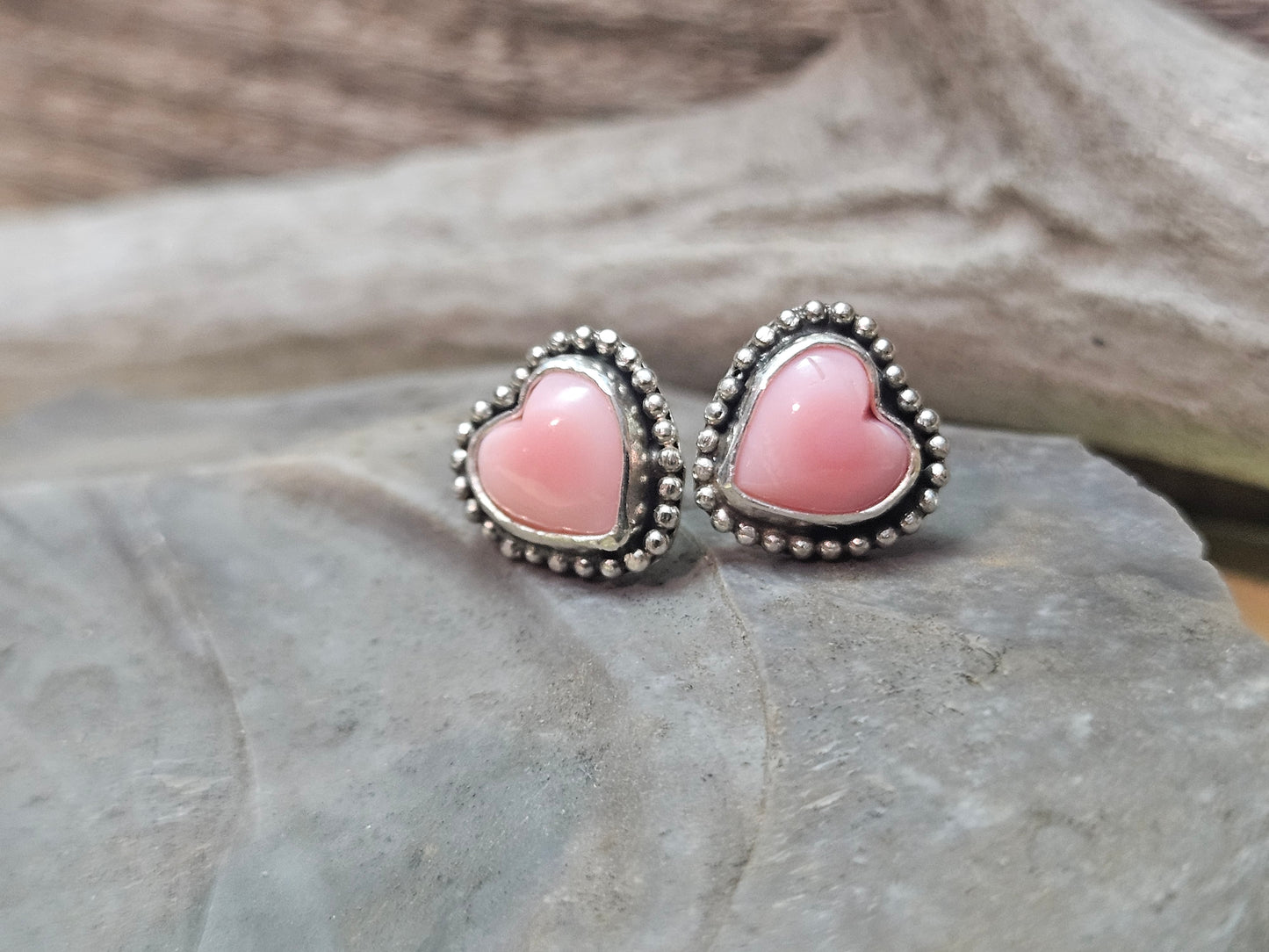Pink Conch Heart Studs