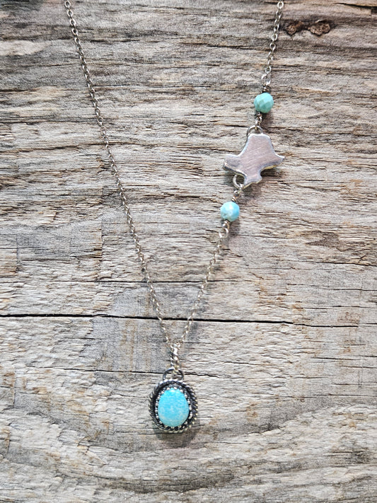 Bluebird Mine Turquoise Necklace with Kingman Beads & Texas Charm