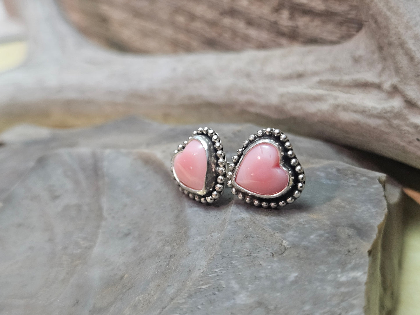 Pink Conch Heart Studs
