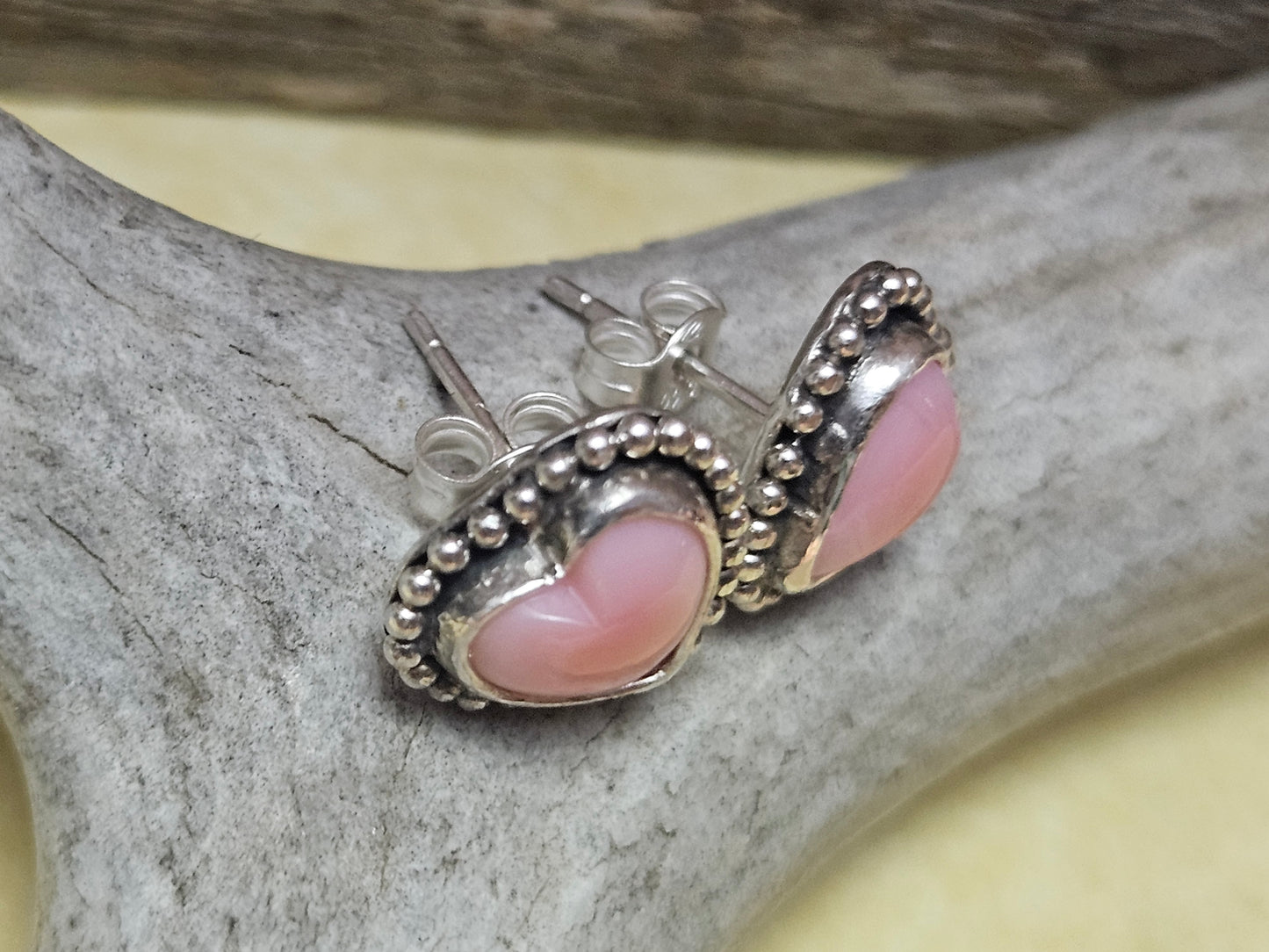 Pink Conch Heart Studs