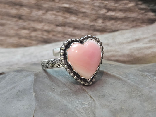 Pink Conch Heart Adjustable Ring