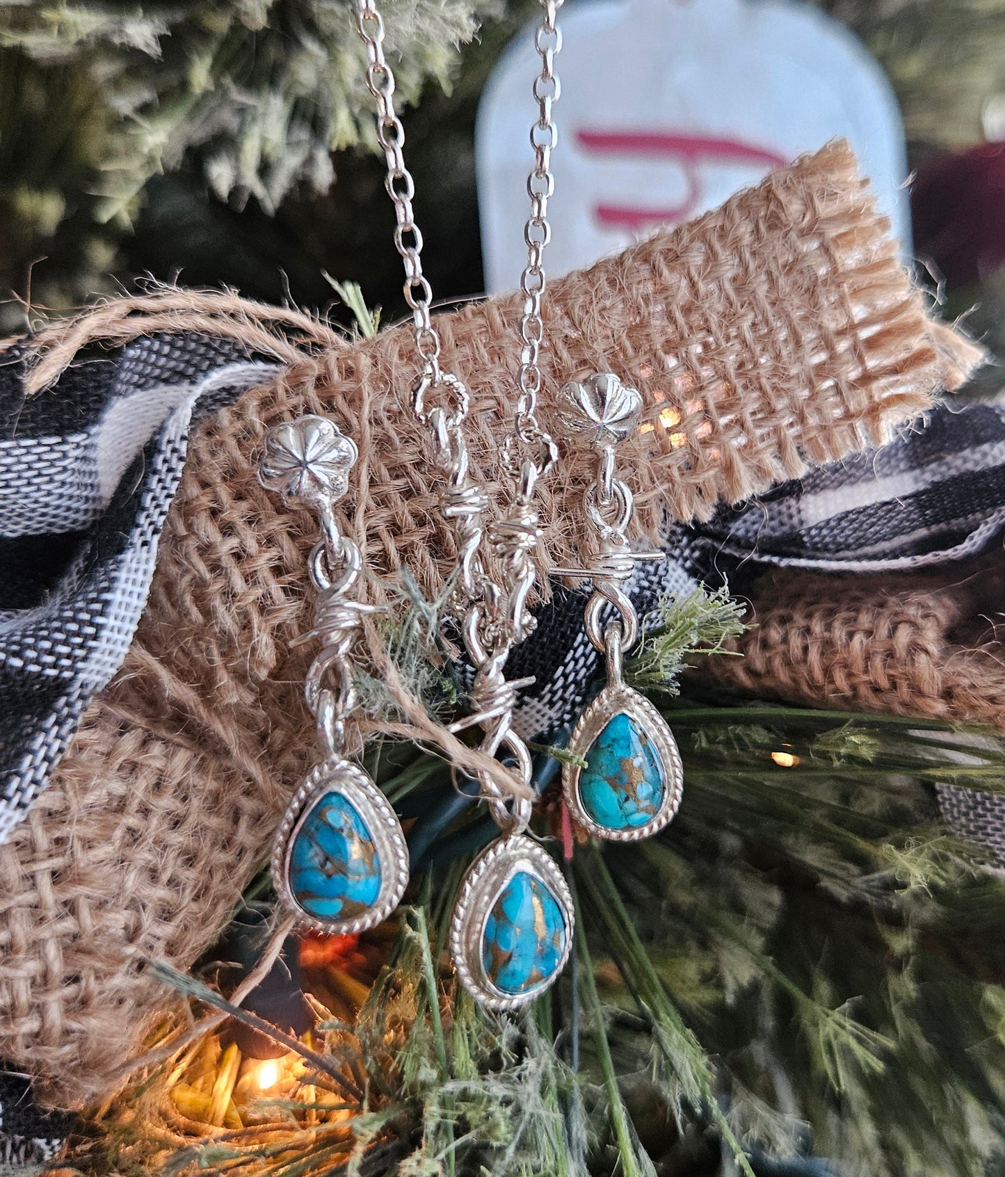 Denim Dahlia Barbed Wire Necklace and Earrings Set