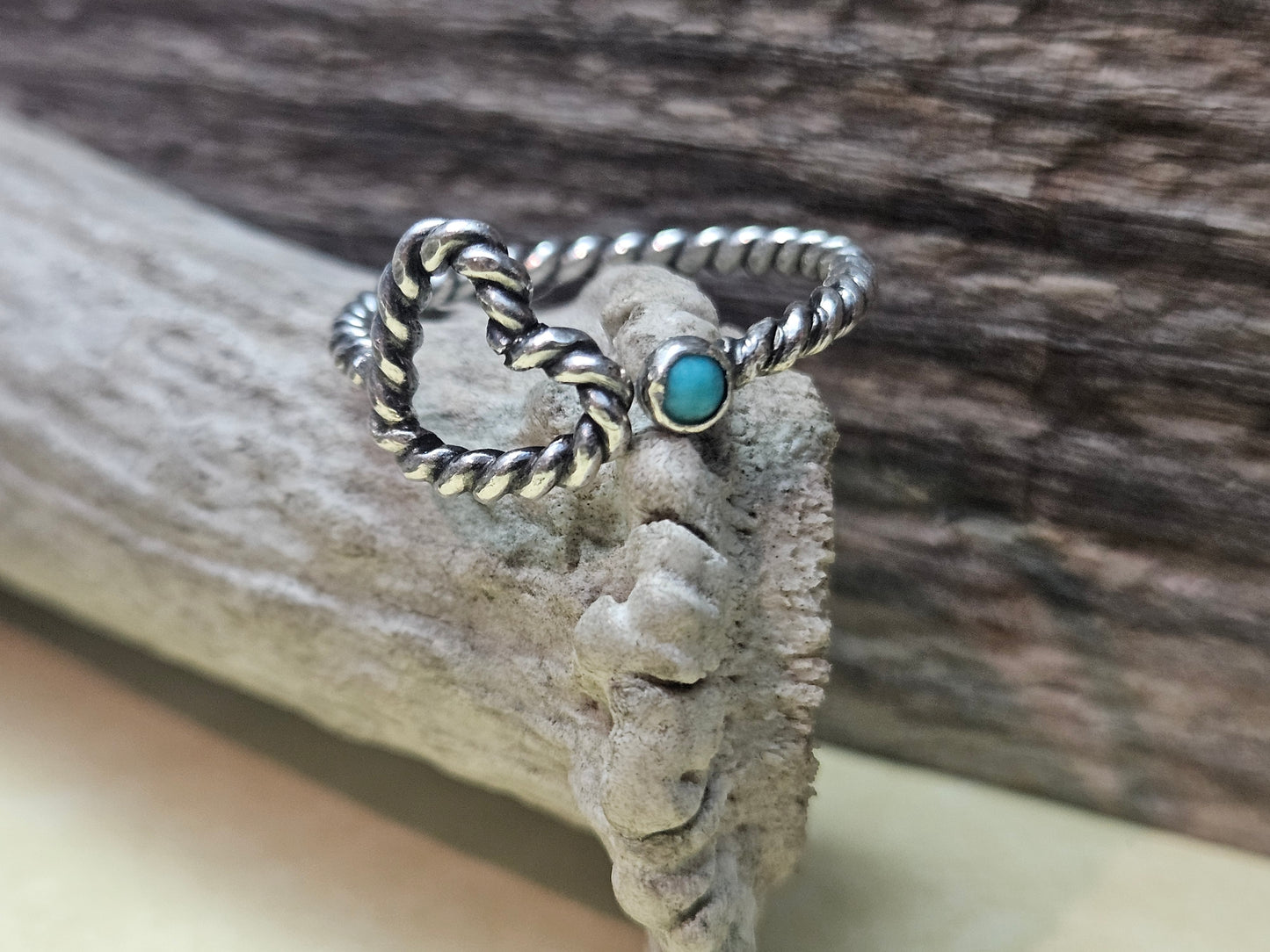 Kingman Turquoise Rope Heart Adjustable Ring